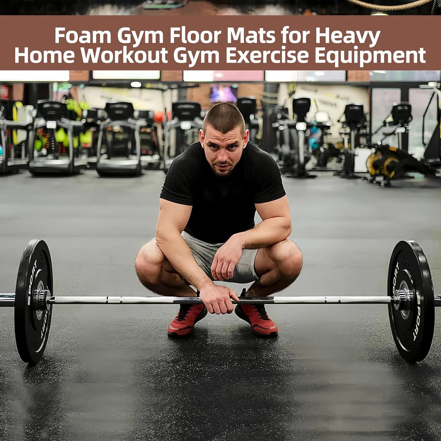 Bistlass Interlocking EVA Foam Floor Tiles, 12-Pack (48 sq ft) 0.56" Thick High-Density Black Tiles for Gym Equipment, Home Workouts & Protective Flooring