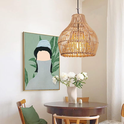 Arturesthome 1 Light Bohemian Pendant Light,Natural Rattan Materials Ceiling Chandelier Hanging Lamp Lighting Fixture for Hallway