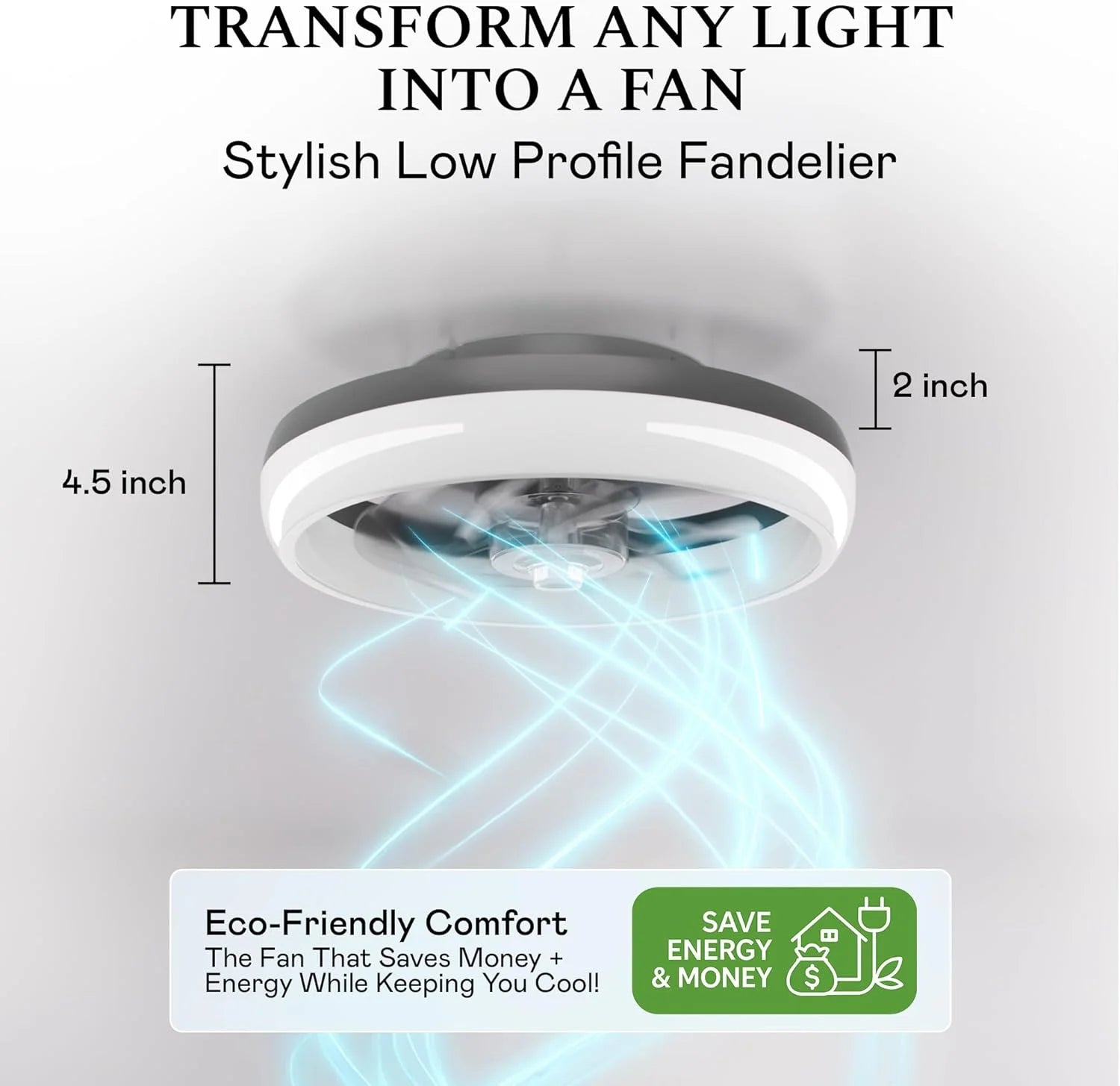CannonX 14? Low Profile Ceiling Fans with Lights and Remote, Modern Fandelier Ceiling Fan with Light, 6 Speeds, 3 Lighting Modes 3500K-5500K, Flush Mount for Bedroom, LED 2200 Lumens