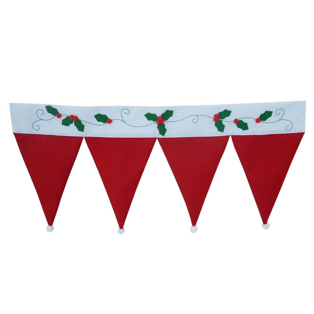 Hemoton Christmas Santa Hat Curtain Valance Christmas Door Window Flag Bunting Decorations for Home Living Room (Red)
