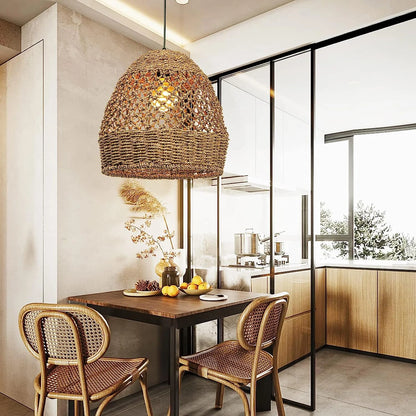Arturesthome Creative Seagrass Pendant Lamp Rattan Lampshade Handmade Weave Lighting Modern Hanging Ceiling Light Fixture for Cafe Bar