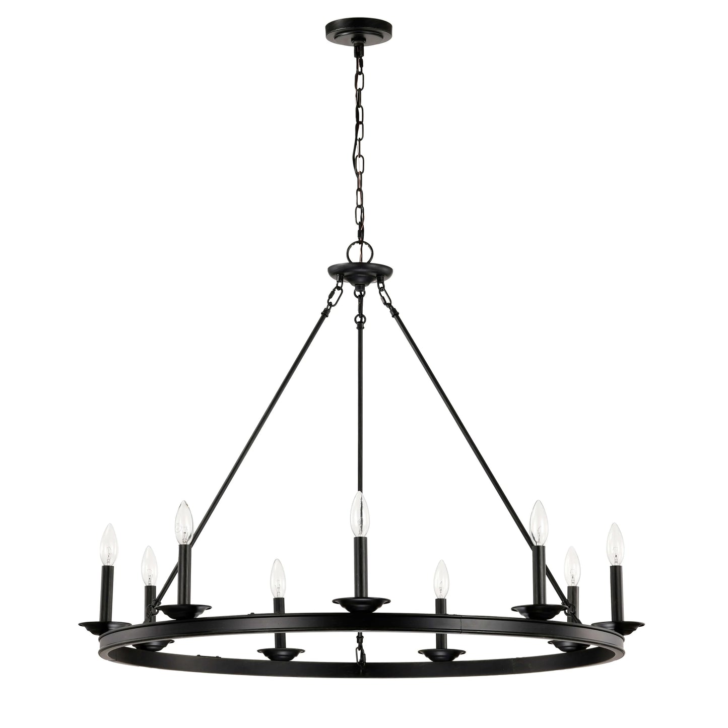 The Lighting Store Eva 9-Light Antique Black Wagon Wheel Candle Style Round Chandelier - 40 inches in diameter x 32 inches H