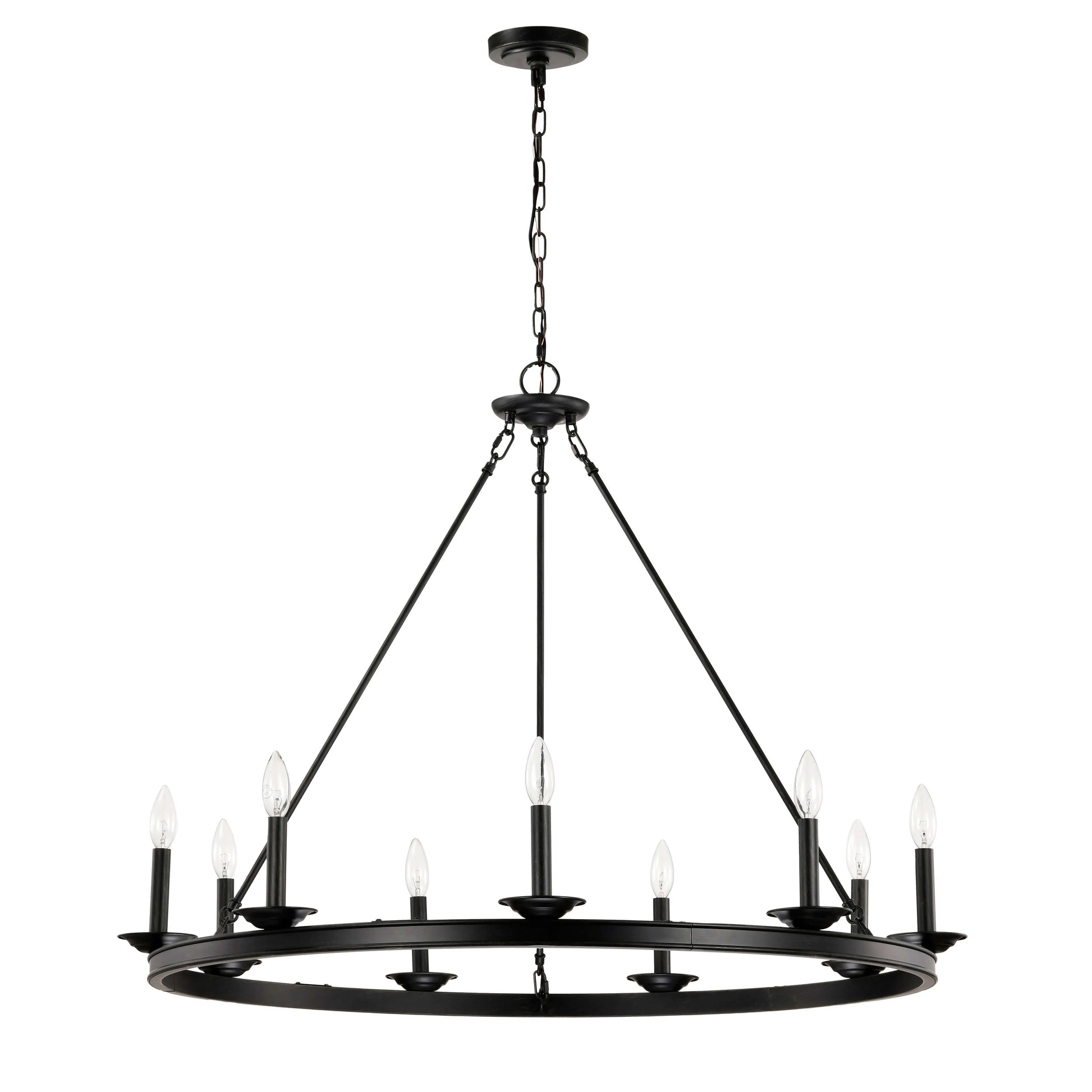 The Lighting Store Eva 9-Light Antique Black Wagon Wheel Candle Style Round Chandelier - 40 inches in diameter x 32 inches H