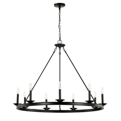 The Lighting Store Eva 9-Light Antique Black Wagon Wheel Candle Style Round Chandelier - 40 inches in diameter x 32 inches H