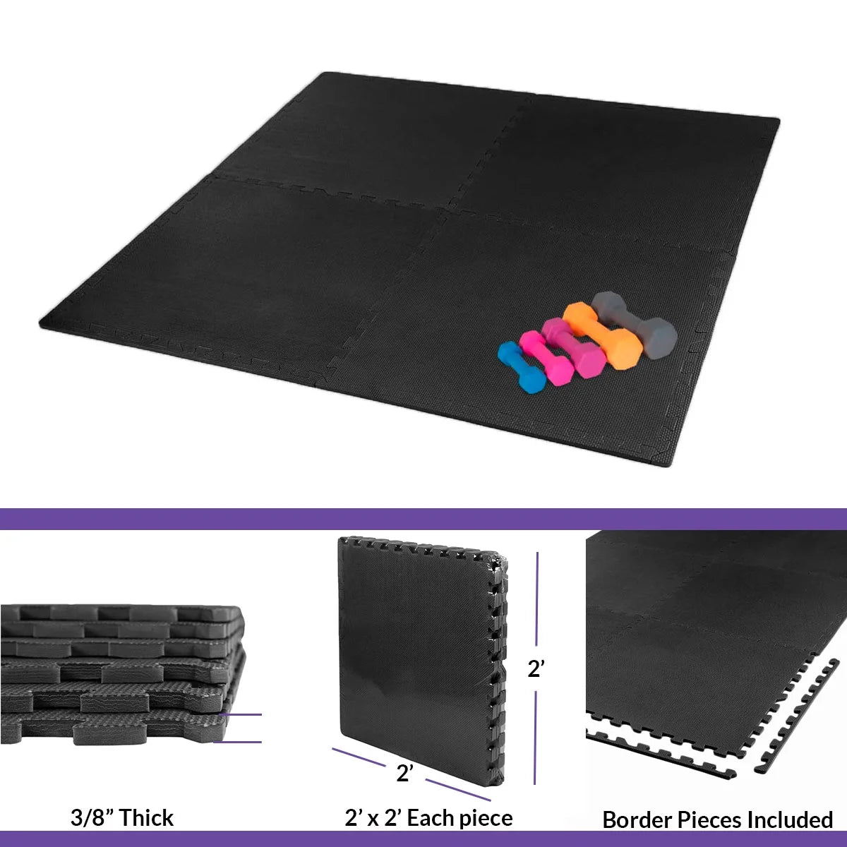 Xspec 3/8" Thick 100 Sq Ft EVA Foam Floor Exercise Gym Mats 25 pcs, Black | 1