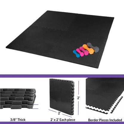 Xspec 3/8" Thick 100 Sq Ft EVA Foam Floor Exercise Gym Mats 25 pcs, Black | 1