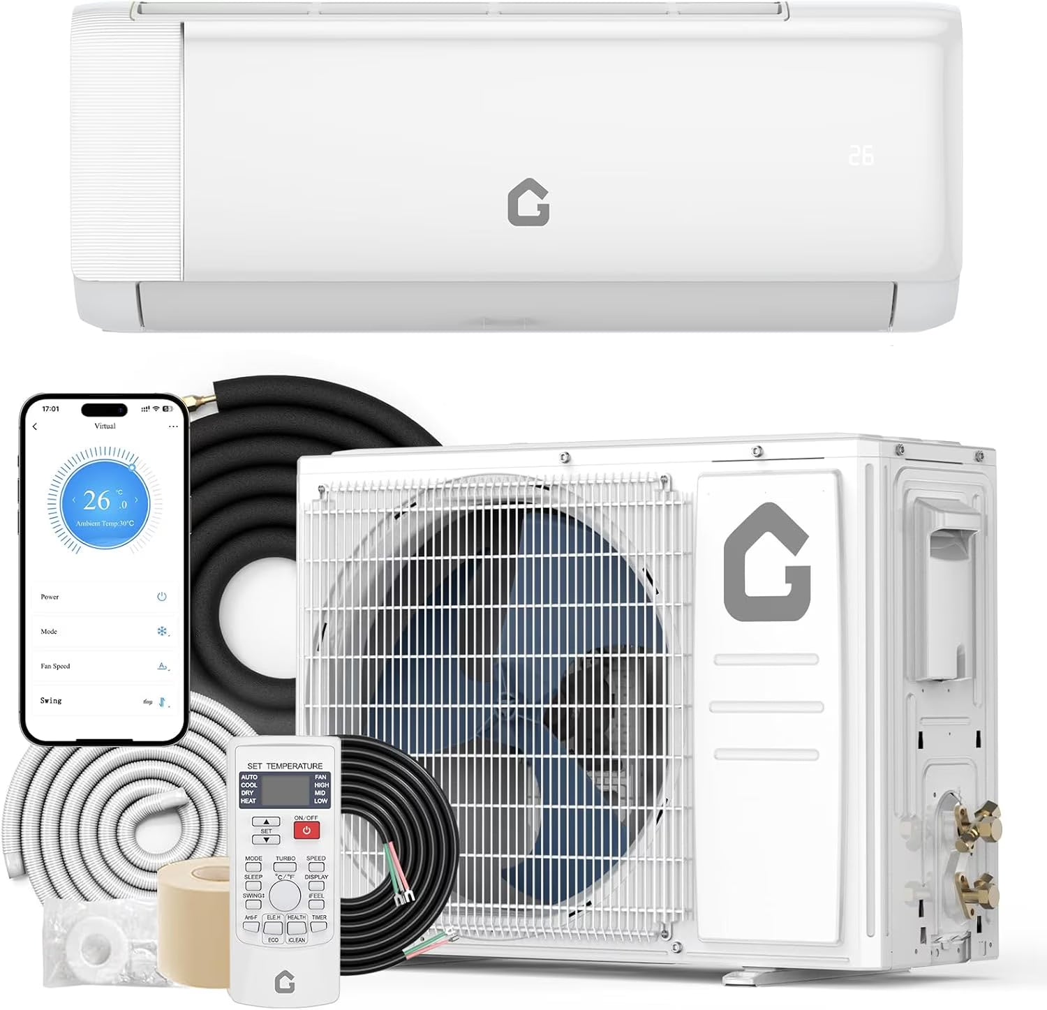 19 SEER2 9000 BTU Mini Split Air Conditioner,2025 New Update 230 V Split AC Unit Heating and Coolings up to 450,Inverter Ductless Air Conditioner w/Wifi,Remote Control.More Energy Efficient