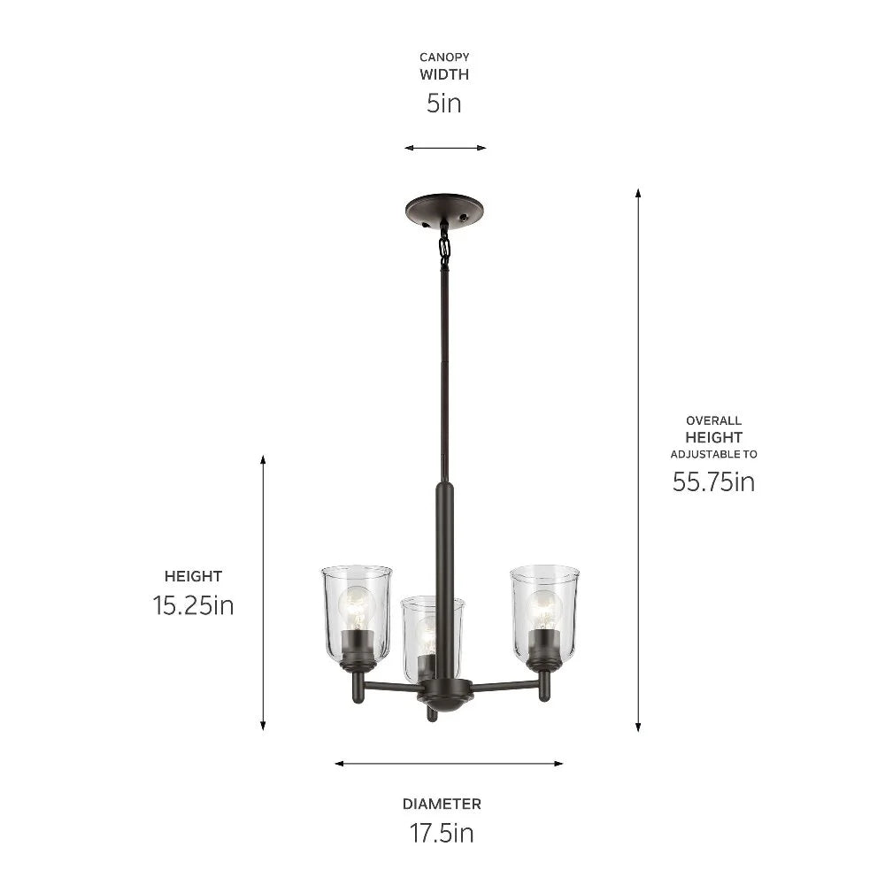43670BK-Kichler Lighting-Shailene - 3 light Mini Chandelier - 17.5 inches wide-Black Finish -Traditional Installation