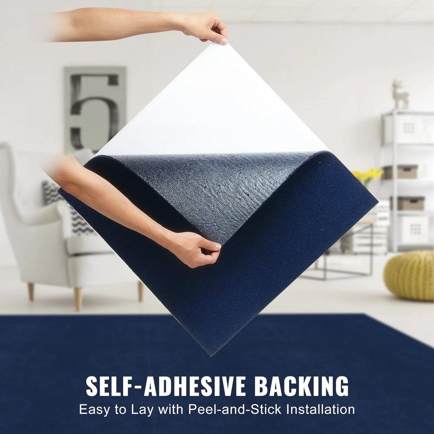 Carpet Tiles Peel and Stick, 24' x 24' Squares Self Adhesive Carpet Floor Tile, Soft Padded Carpet Tiles, Easy Install DIY for Bedroom Living Room Indoor Outdoor (15Tiles, Dark Blue)
