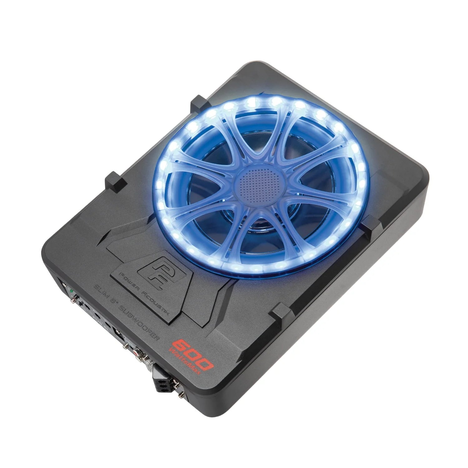 Power Acoustik Low Profile 8" Car Subwoofer Enclosure with 600W Class D Amplifier & LED Lighting