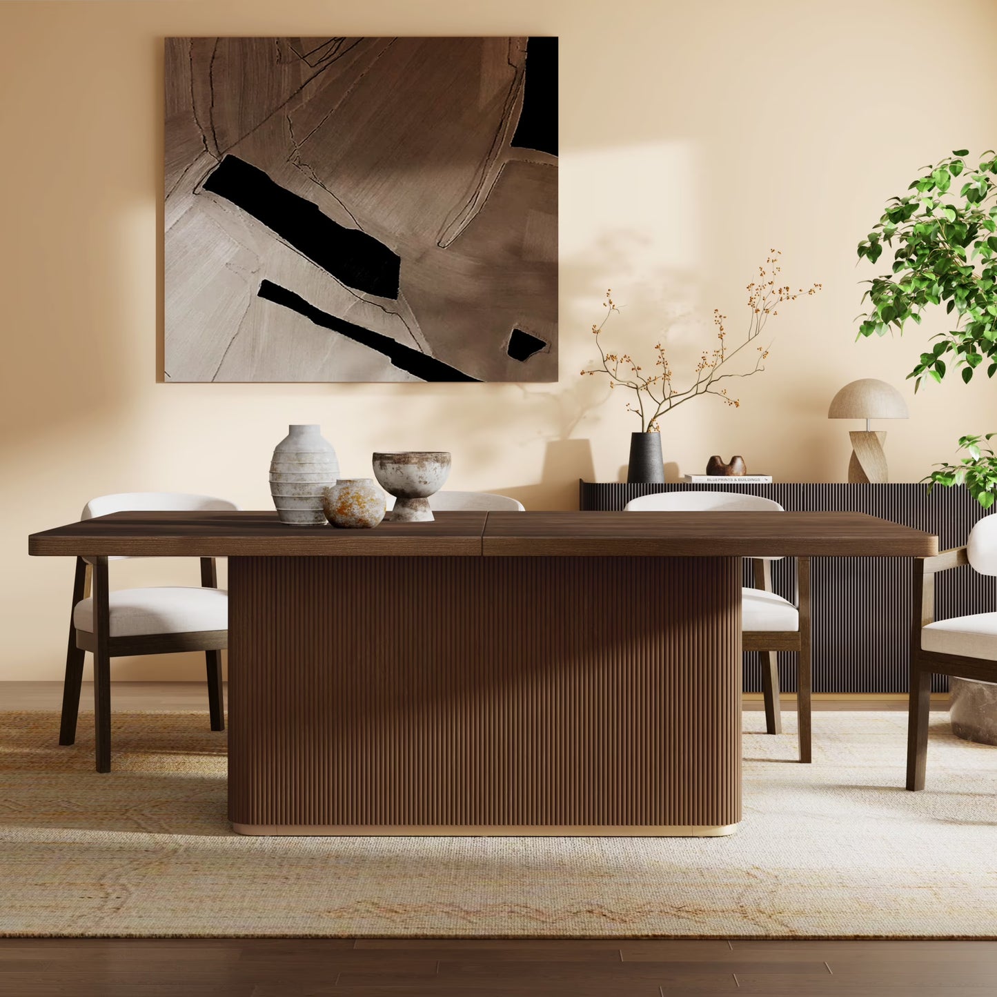 Christopher Knight Home 84" Rectangular Wood Dining Table for 6-8 people with Solid Pillar Base, Walnut