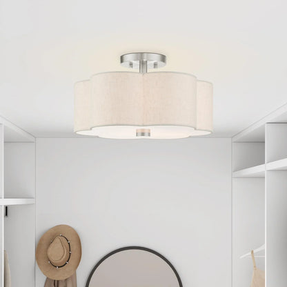 Livex Lighting Solstice 15" 3-Light Metal & Fabric Semi Flush in Brushed Nickel