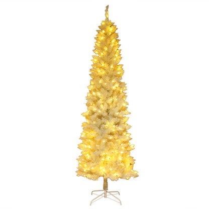 Ktaxon 6.5FT Pre-Lit Christmas Tree, Warm White Lights Pencil Xmas Tree, Slim Christmas Tree with 719 Tips, White