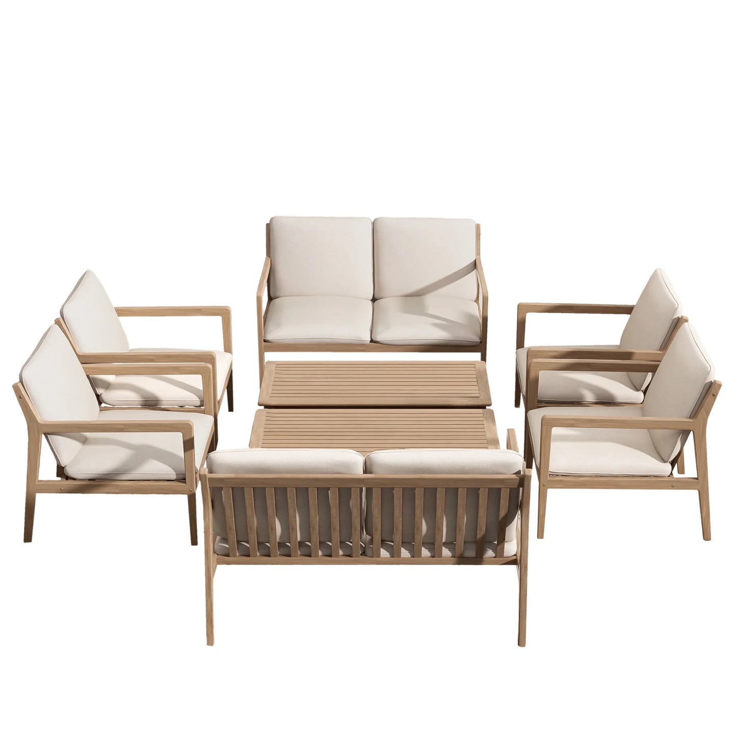 Christopher Knight Home 4-Piece Outdoor Conversation Set, Solid Wood Frame with Beige Cushions, Light Teak