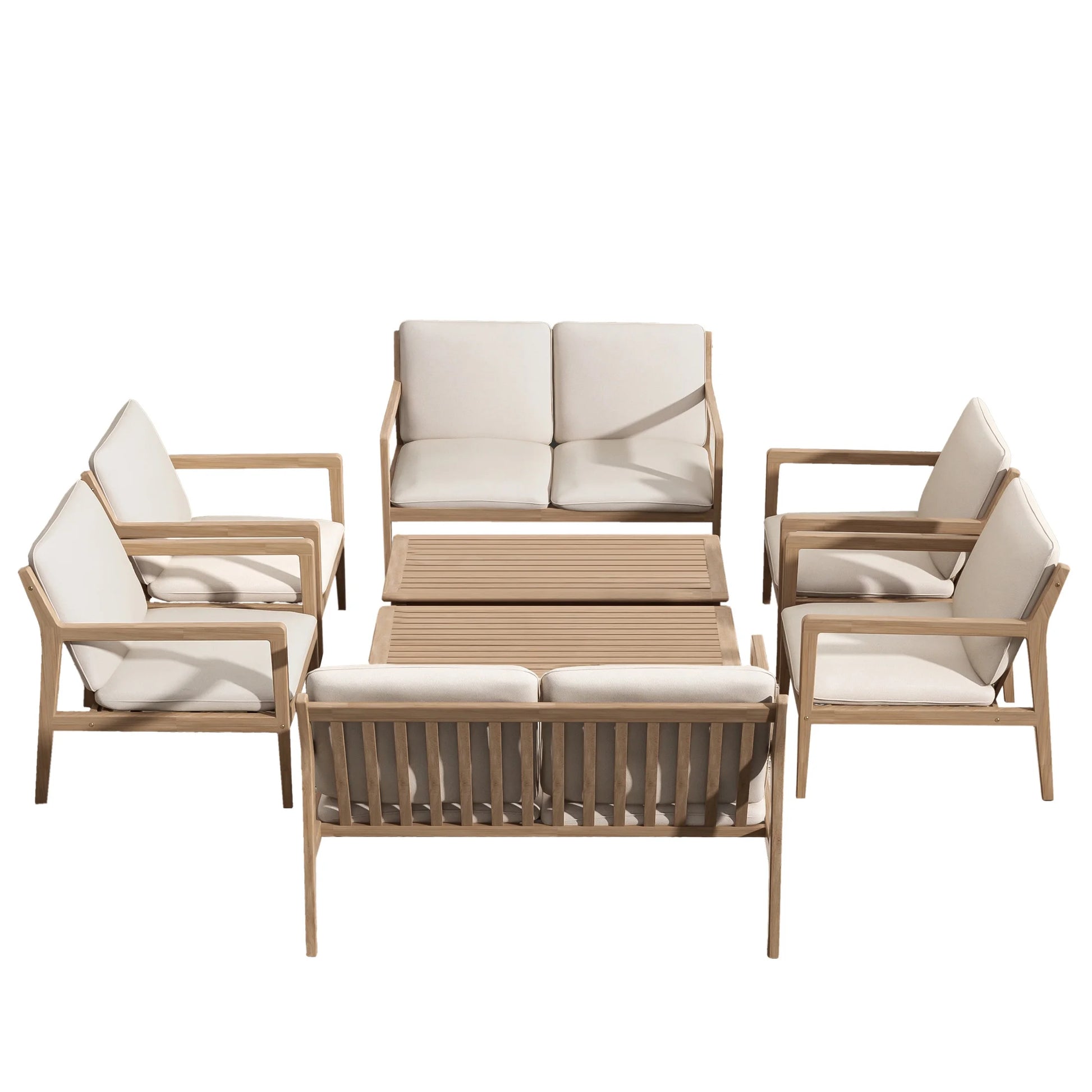 Christopher Knight Home 4-Piece Outdoor Conversation Set, Solid Wood Frame with Beige Cushions, Light Teak