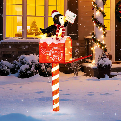 Costway 4.8 FT Christmas Lighted Penguin on Mailbox with 100 LED White Lights,Ground Stakes