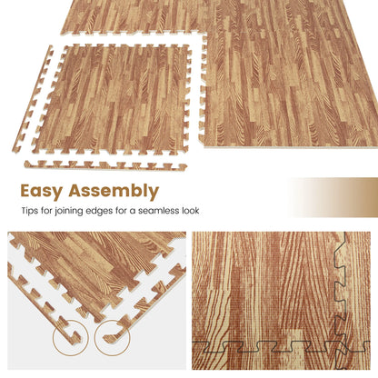 Gymax 24 Tiles Wood Grain EVA Foam Floor Mats Interlocking w/Borders 24'' Natural