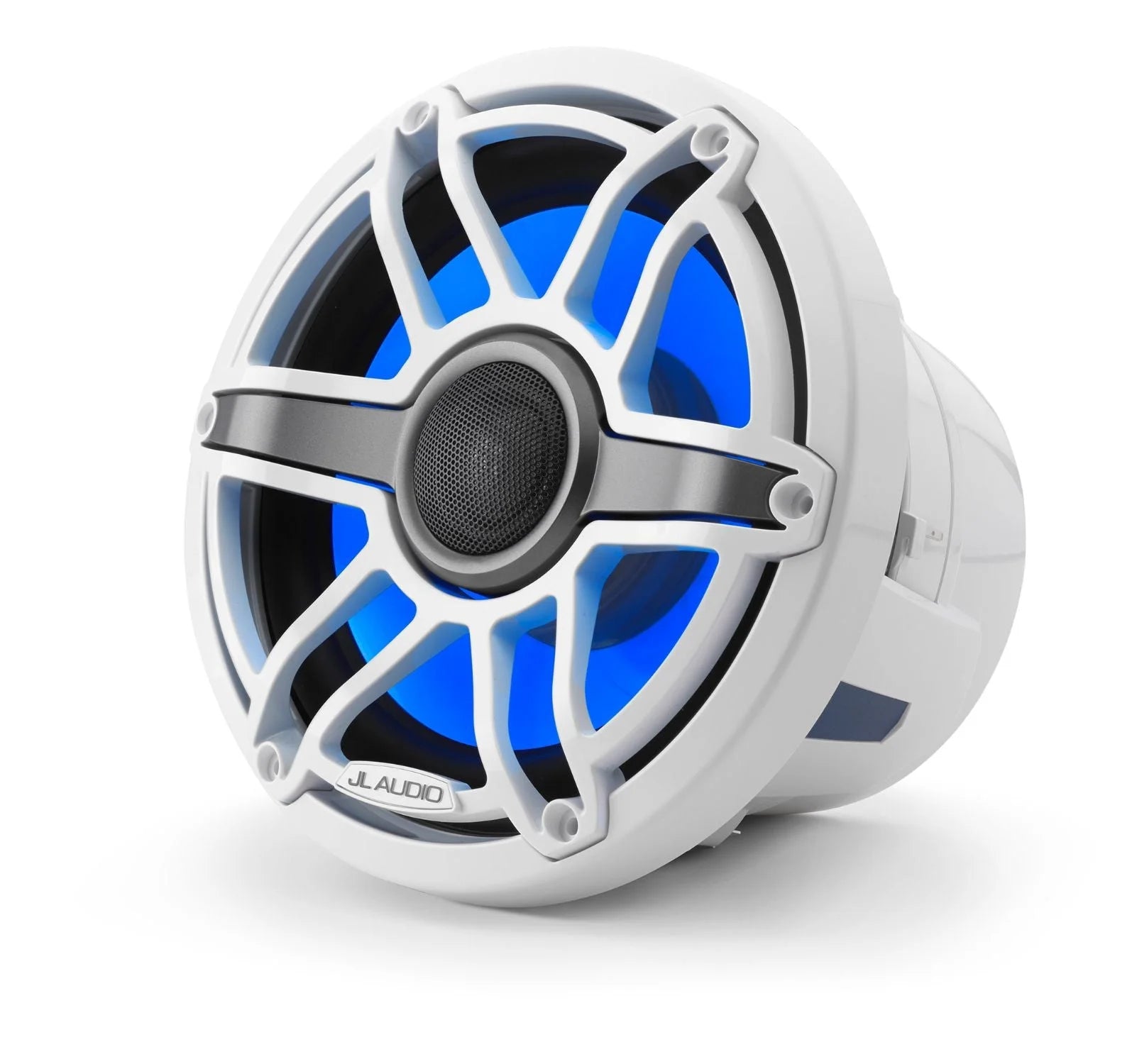 JL Audio M6-880X-S-GwGw-i 8.8-inch (224 mm) Marine Coaxial Speakers with Transflective LED Lighting, Gloss White Trim Ring, Gloss White Sport Grille