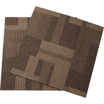 KFFKFF Carpet Squares, 24"x 24", Reusable with Attached Cushioning, Comfortable Padded Carpet Tiles, Simple Self-Installation for Living Room and Bedroom (24 Tiles, Varied Brown)