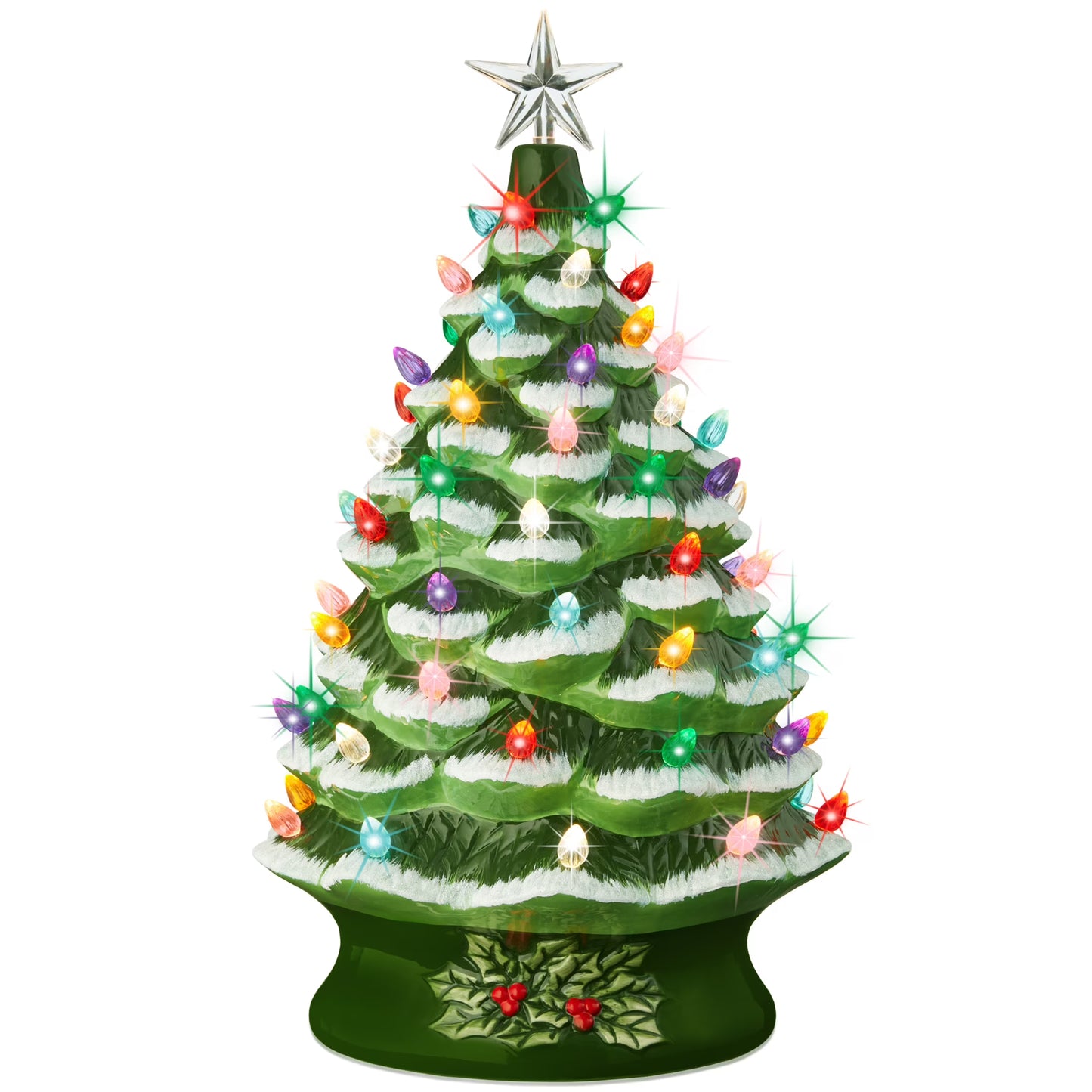 Best Choice Products 24in X-Large Pre-Lit Ceramic Christmas Tree Decor w/74 Multicolor Bulbs, LED Light - Green