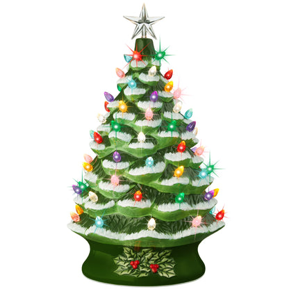 Best Choice Products 24in X-Large Pre-Lit Ceramic Christmas Tree Decor w/74 Multicolor Bulbs, LED Light - Green