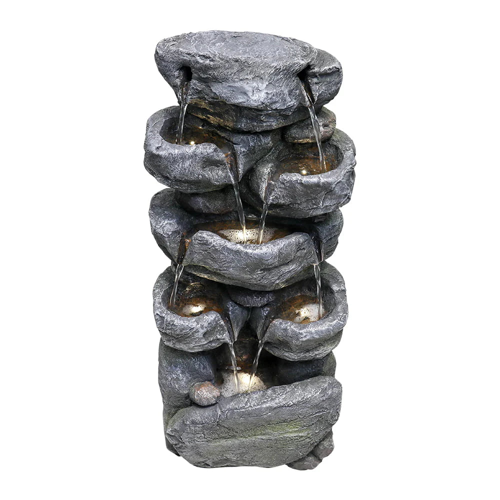 chrismas clearnace! Stacked Rock Fountain with LED Lights - Outdoor Water Fountains Cascading Floor Water Feature Art Decor for Garden,Pation, Deck, Porch