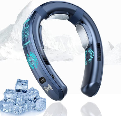 Neck air conditioner 26H ultra-long life, 6000mAh portable fan, semiconductor cooling ultra-quiet triple-core intelligent digital display and heating dual-use, navy-6000mAh (TC06)