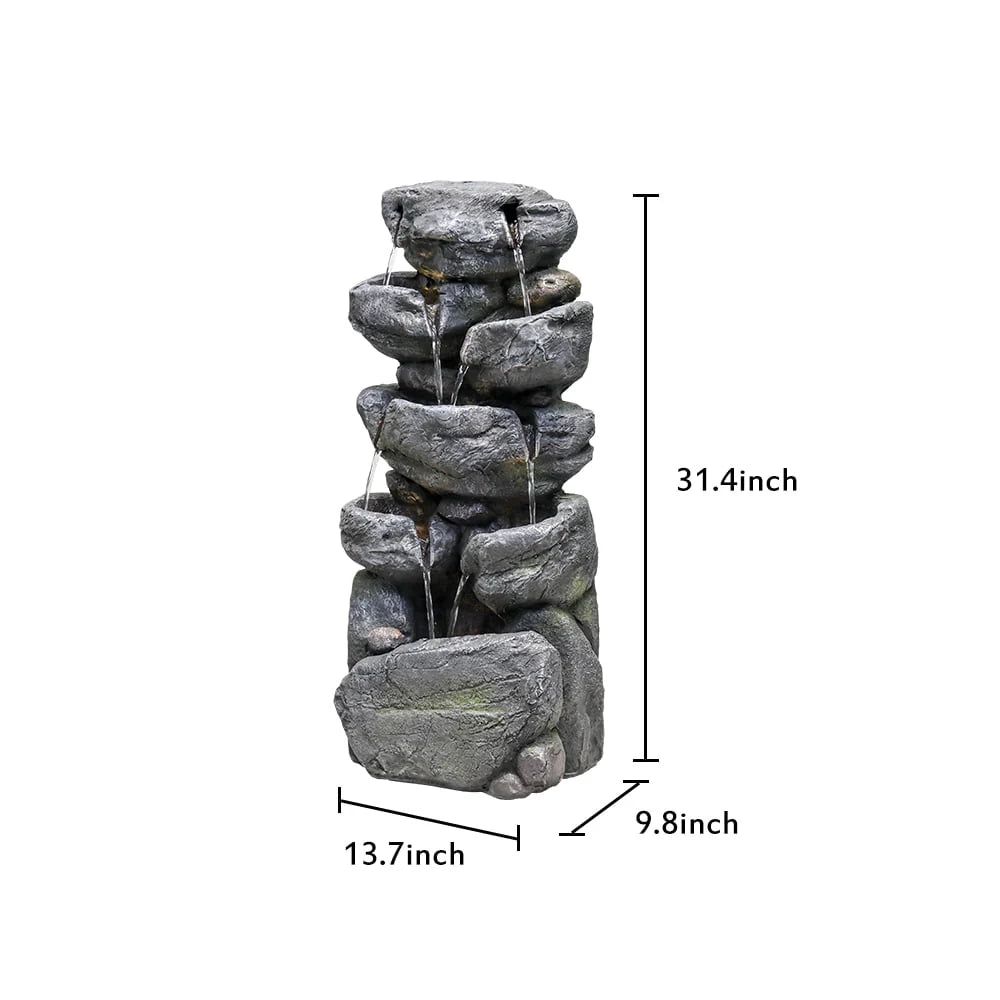 chrismas clearnace! Stacked Rock Fountain with LED Lights - Outdoor Water Fountains Cascading Floor Water Feature Art Decor for Garden,Pation, Deck, Porch