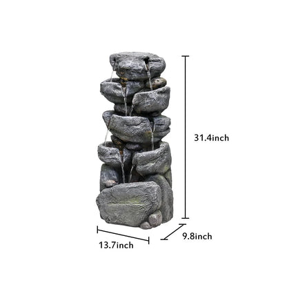 chrismas clearnace! Stacked Rock Fountain with LED Lights - Outdoor Water Fountains Cascading Floor Water Feature Art Decor for Garden,Pation, Deck, Porch