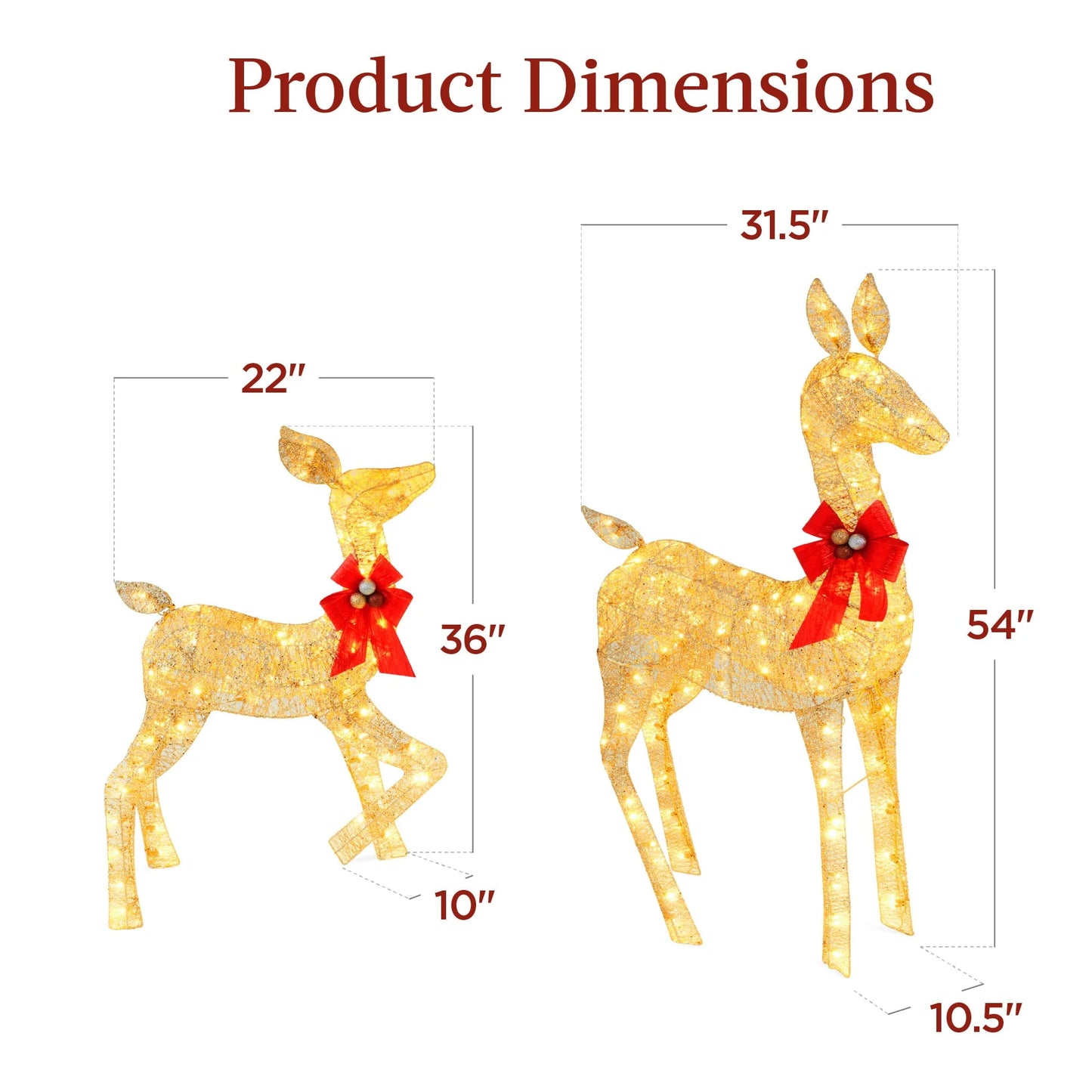 Best Choice Products 2-Piece Lighted Christmas Deer Set Outdoor Yard Decoration with 210 LED Lights, Stakes - Gold