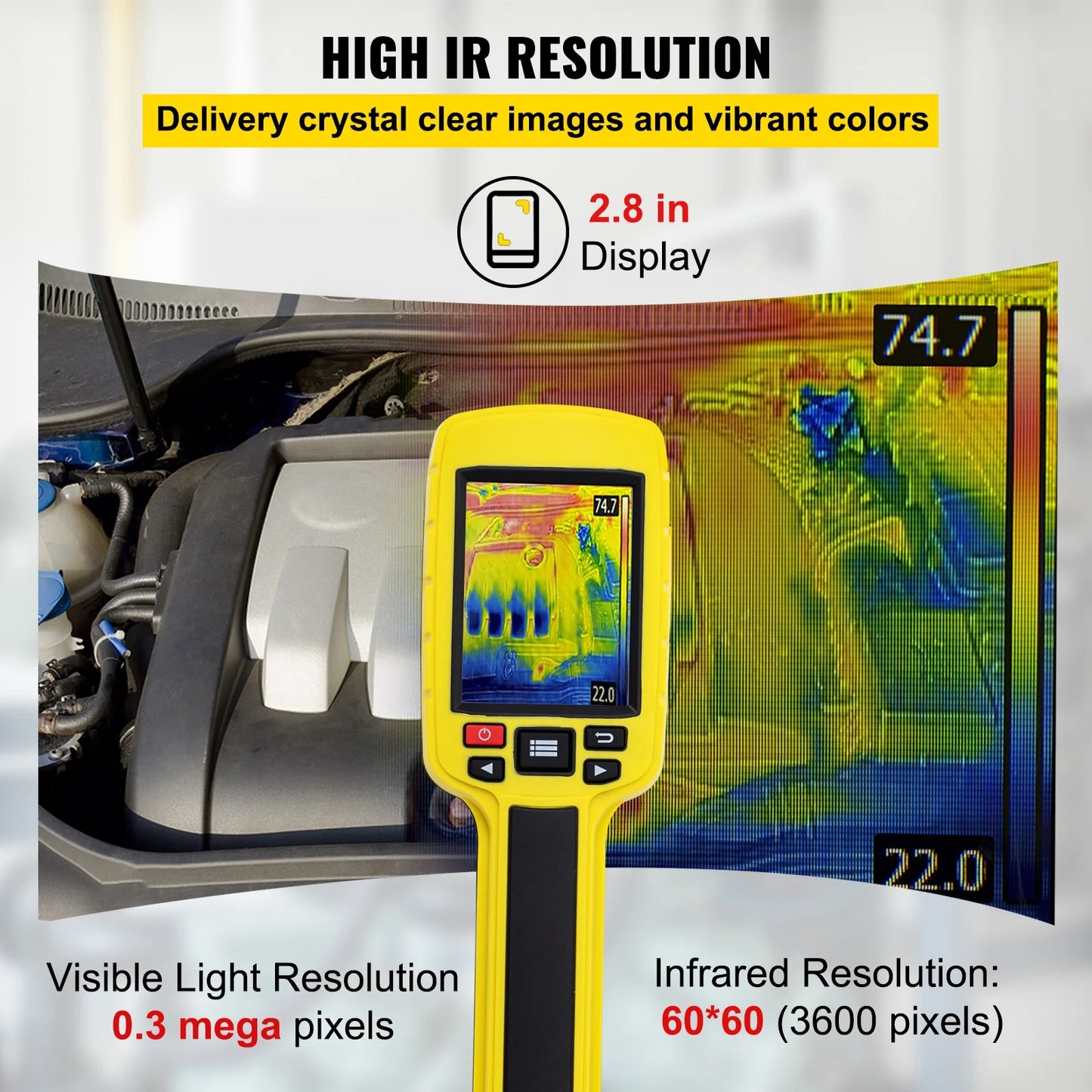 KFFKFF Thermal Imaging Camera, 60x60 (3600 Pixels) IR Resolution Infrared Camera with 2.8" Color Display Screen, Built-in SD Card and Li-ion Battery, for HVAC, Electrical System Automatic Detect