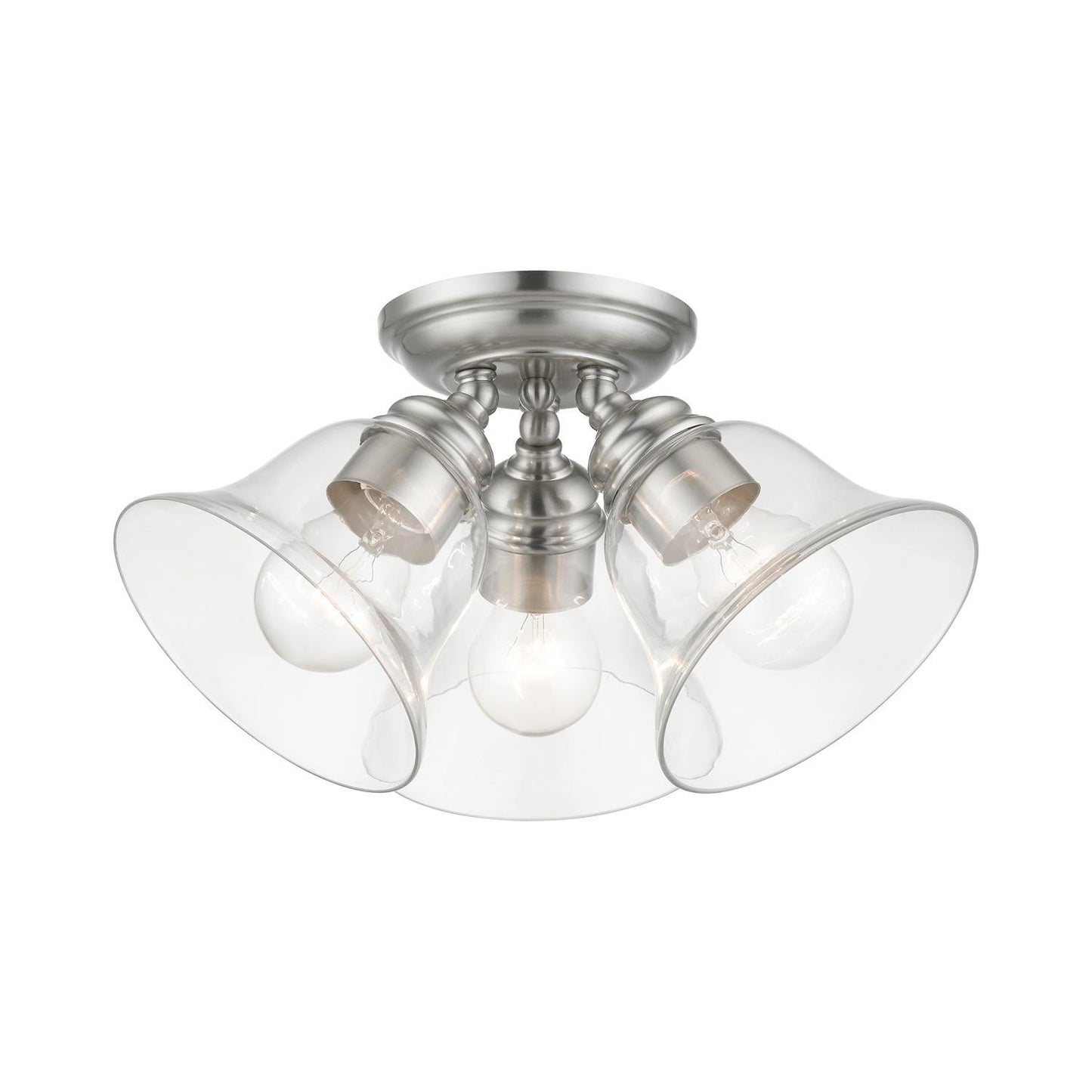 46489-04-Livex Lighting-Moreland - 3 Light Large Semi-Flush Mount In Transitional Style-7.5 Inches Tall and 14.5 Inches Wide-Black Finish
