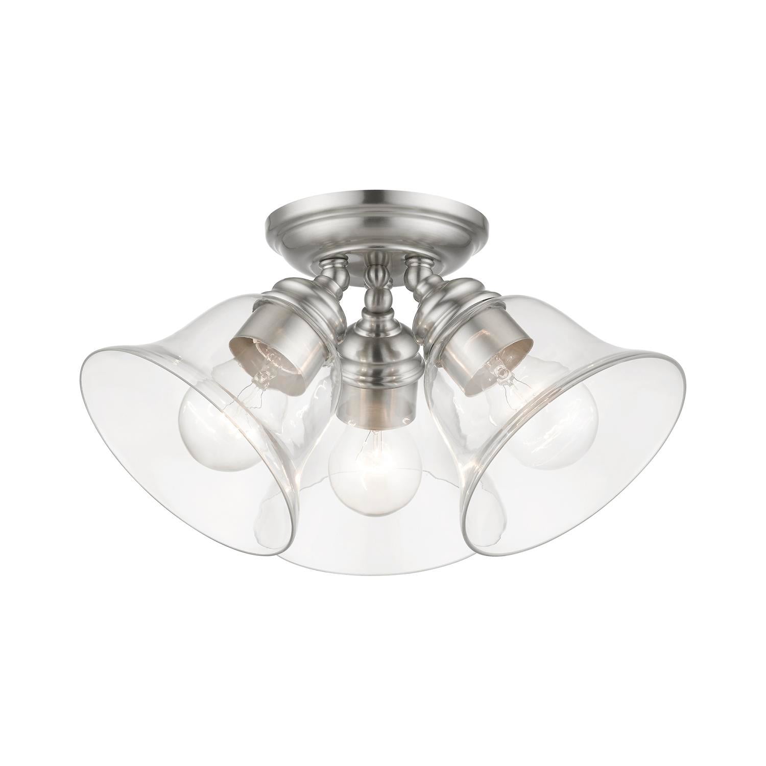 46489-04-Livex Lighting-Moreland - 3 Light Large Semi-Flush Mount In Transitional Style-7.5 Inches Tall and 14.5 Inches Wide-Black Finish
