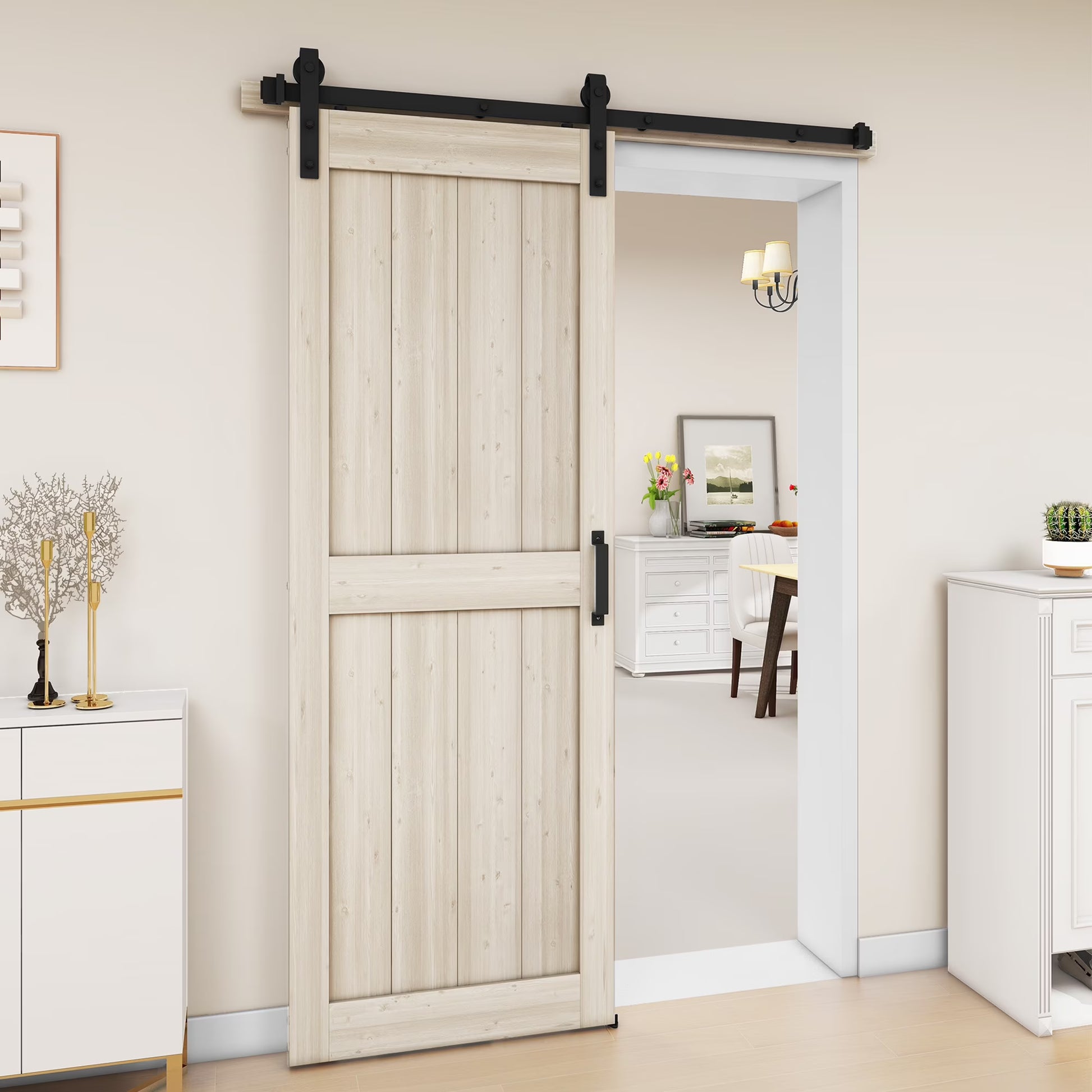 Uforic 48" x 84" Silding Barn Door,with Hardware Kit Rail,and Handle,Pulleys, Gray