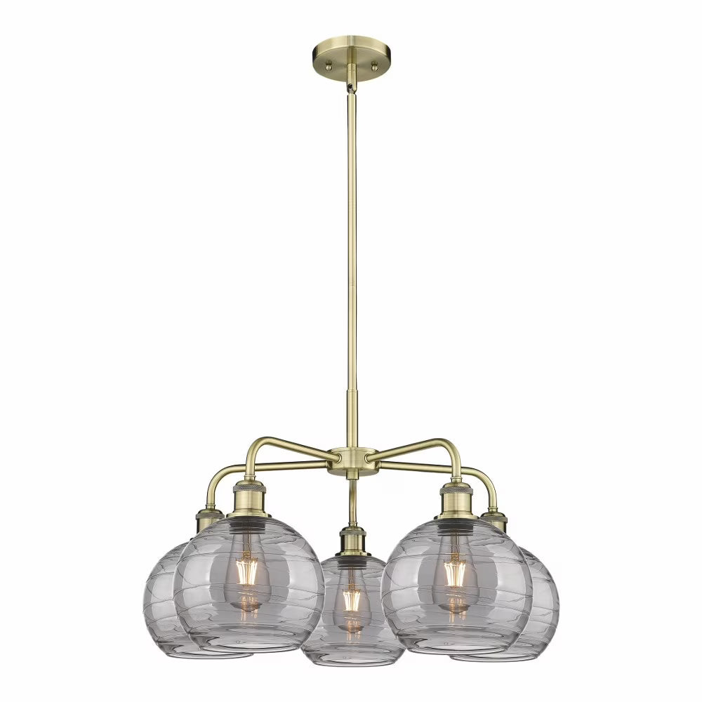 516-5CR-AC-G1213-8SM-Innovations Lighting-Athens Deco Swirl - 5 Light Stem Hung Chandelier In Industrial Style-15.38 Inches Tall and 26 Inches