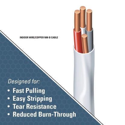 Southwire Romex 100' 14/3 with Ground Residential Indoor Electrical Wire type NM-B White, 7.72lbs