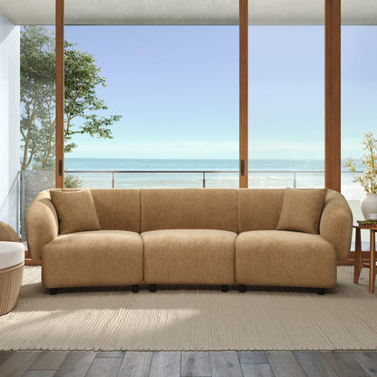 Christopher Knight Home 98.5" Curved Contemporary 3-Seat Sofa with Upholstered Plush Seating, Beige