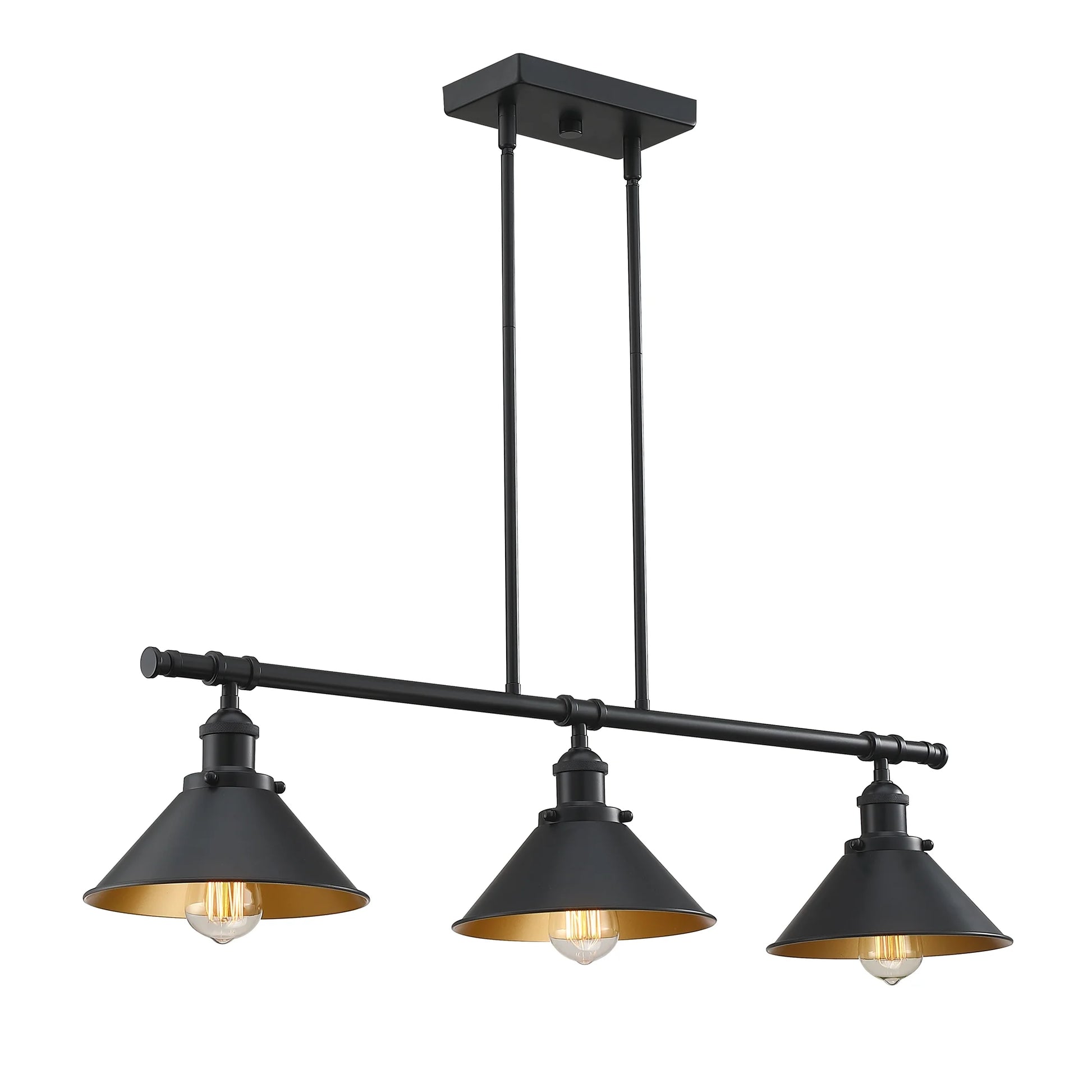 3-Light Matte Black Pendant Lighting for Kitchen Island Industrial Ceiling Mount Light Fixture for Dining Room, Living Room, Dining Table, Bars with Gold Painting Inside Finish