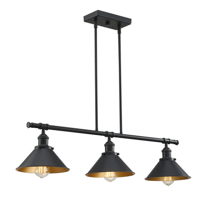 3-Light Matte Black Pendant Lighting for Kitchen Island Industrial Ceiling Mount Light Fixture for Dining Room, Living Room, Dining Table, Bars with Gold Painting Inside Finish