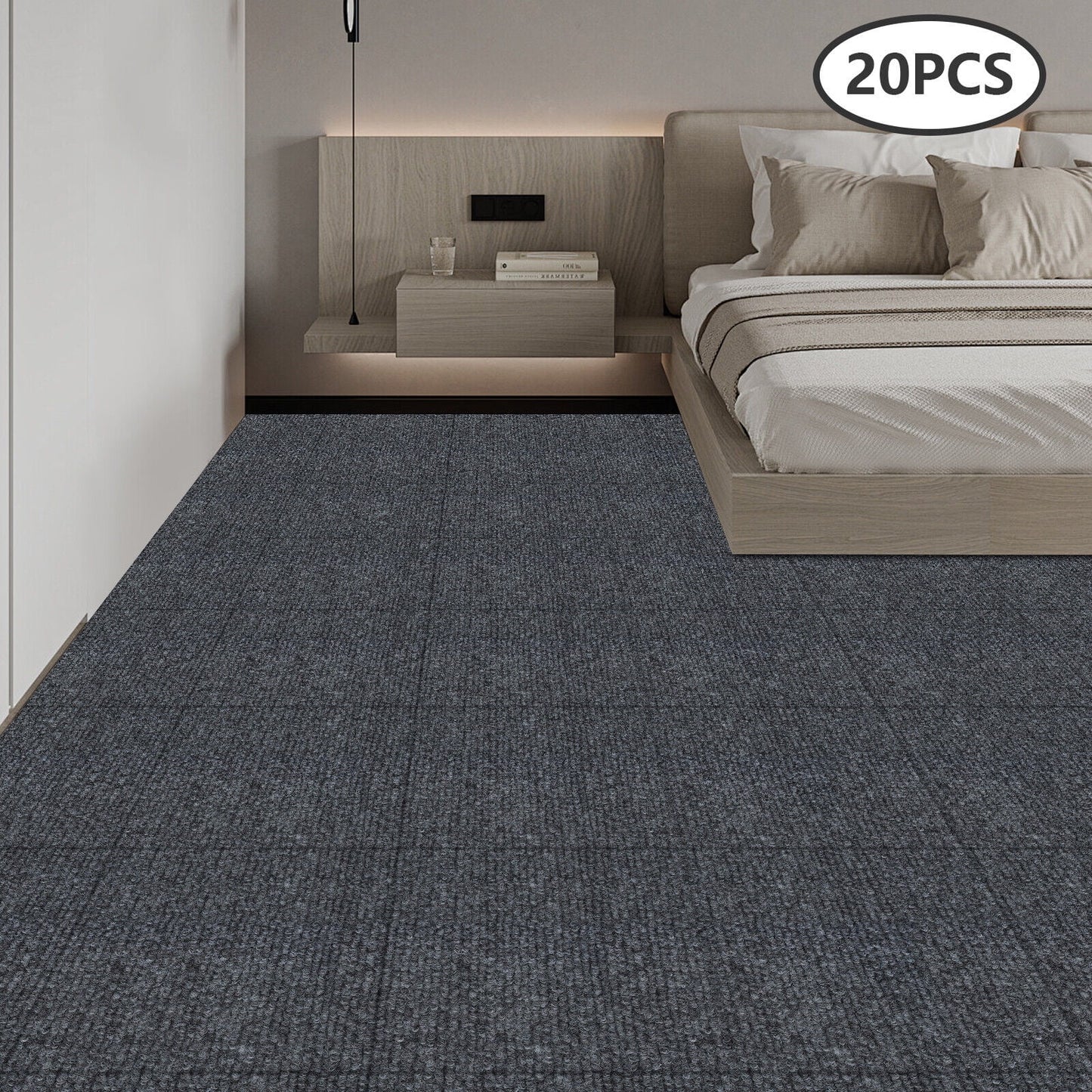 Miumaeov 50*50cm Modern Square Carpet Rug Floor Carpet Adsorption Type Self-adhesive Carpet 20 Pcs Grey