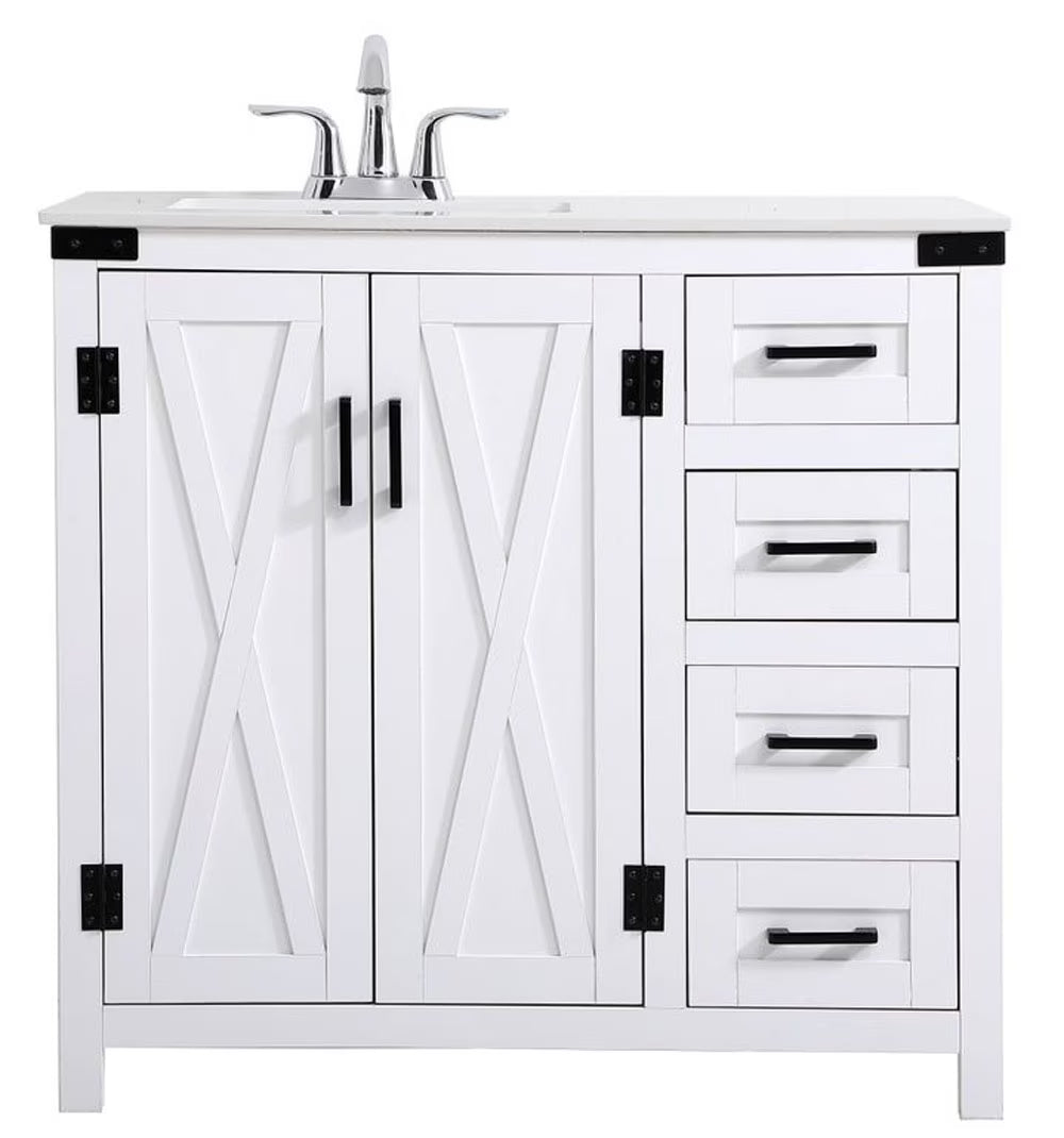 Elegant Lighting Vf90236 Grant 36" Free Standing Single Basin Vanity Set - White