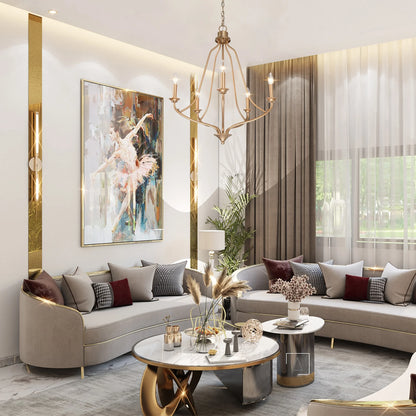 Modern Glam Gold 5-light Empire Wheel Chandelier Candle Ceiling Lighting for Foyer, Stairs - D24" x H89"