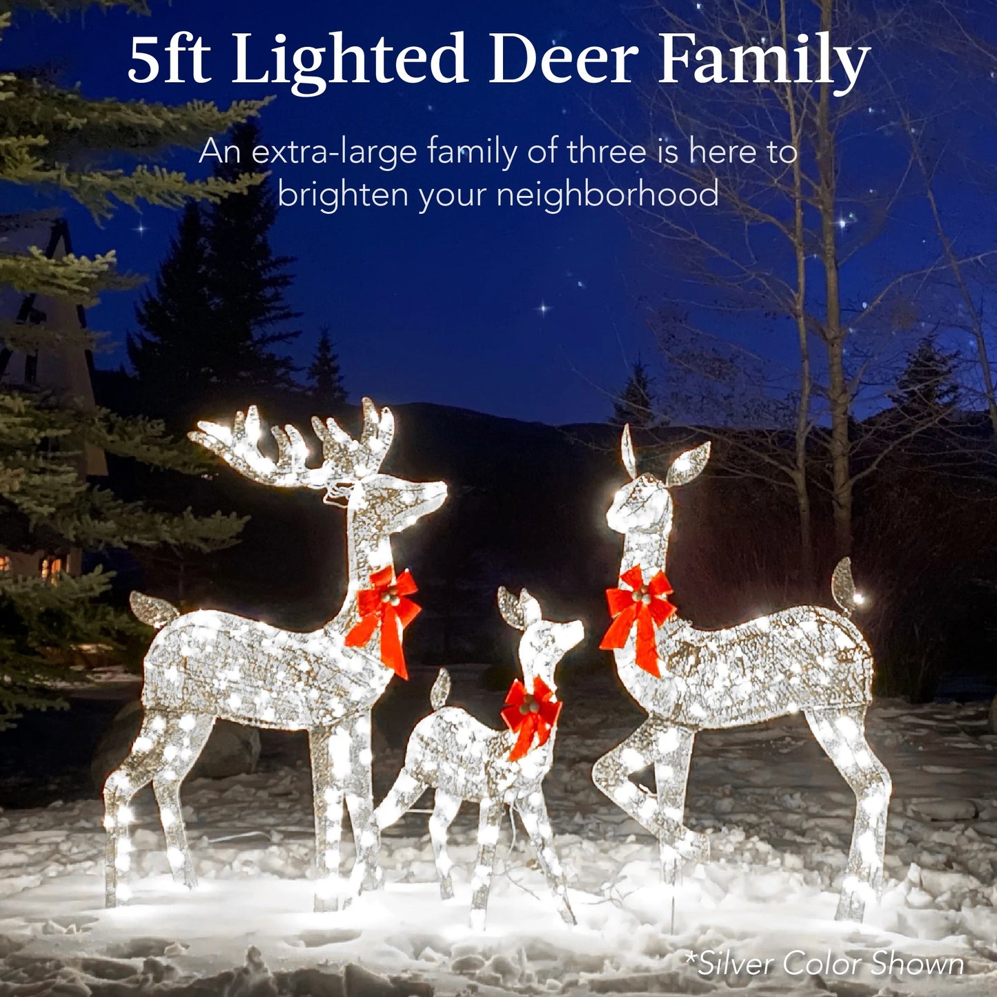 Best Choice Products 3-Piece Lighted Christmas Deer Set Outdoor Yard Decoration w/360 LED Lights, Stakes - White