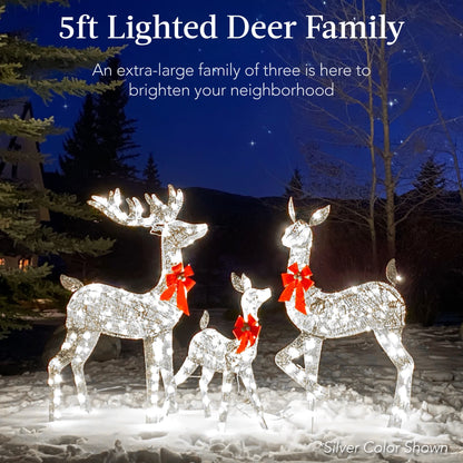 Best Choice Products 3-Piece Lighted Christmas Deer Set Outdoor Yard Decoration w/360 LED Lights, Stakes - White