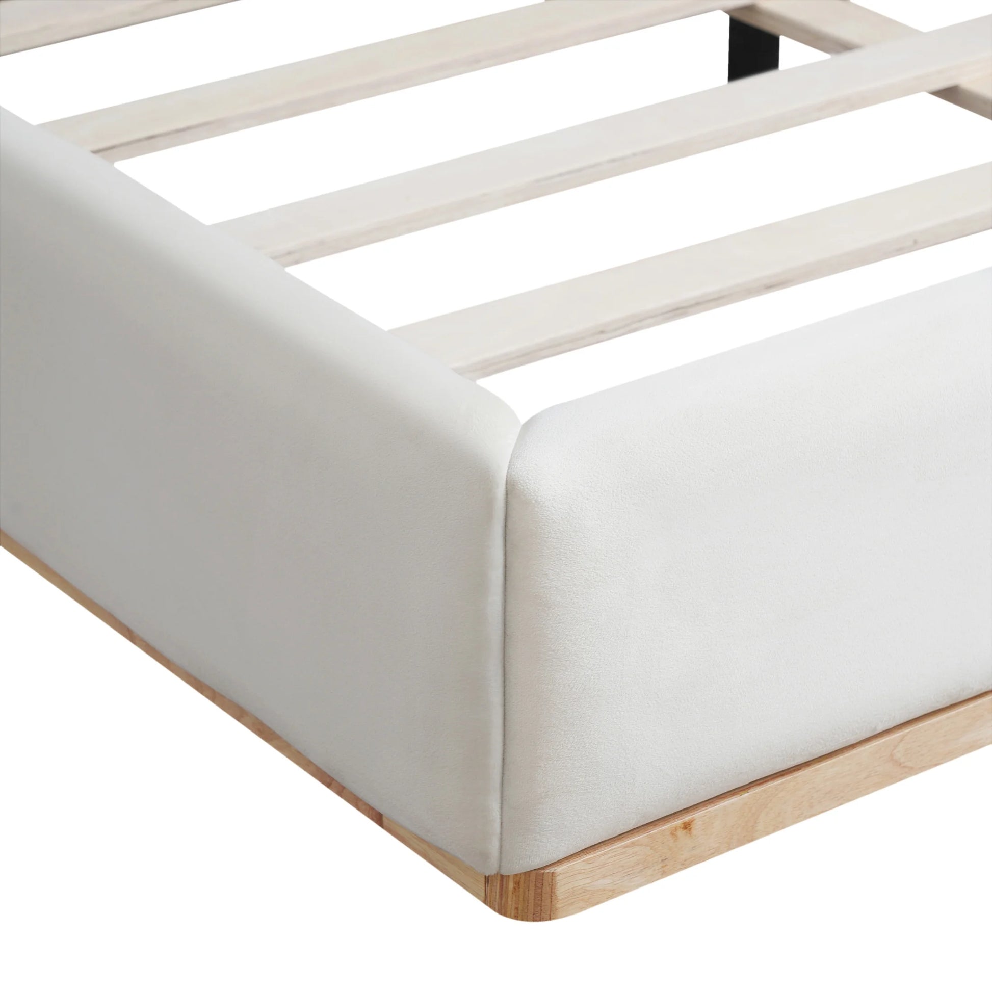Christopher Knight Home Queen Bed with Velvet Upholstery, Solid Wood Platform, Padded Headboard, White