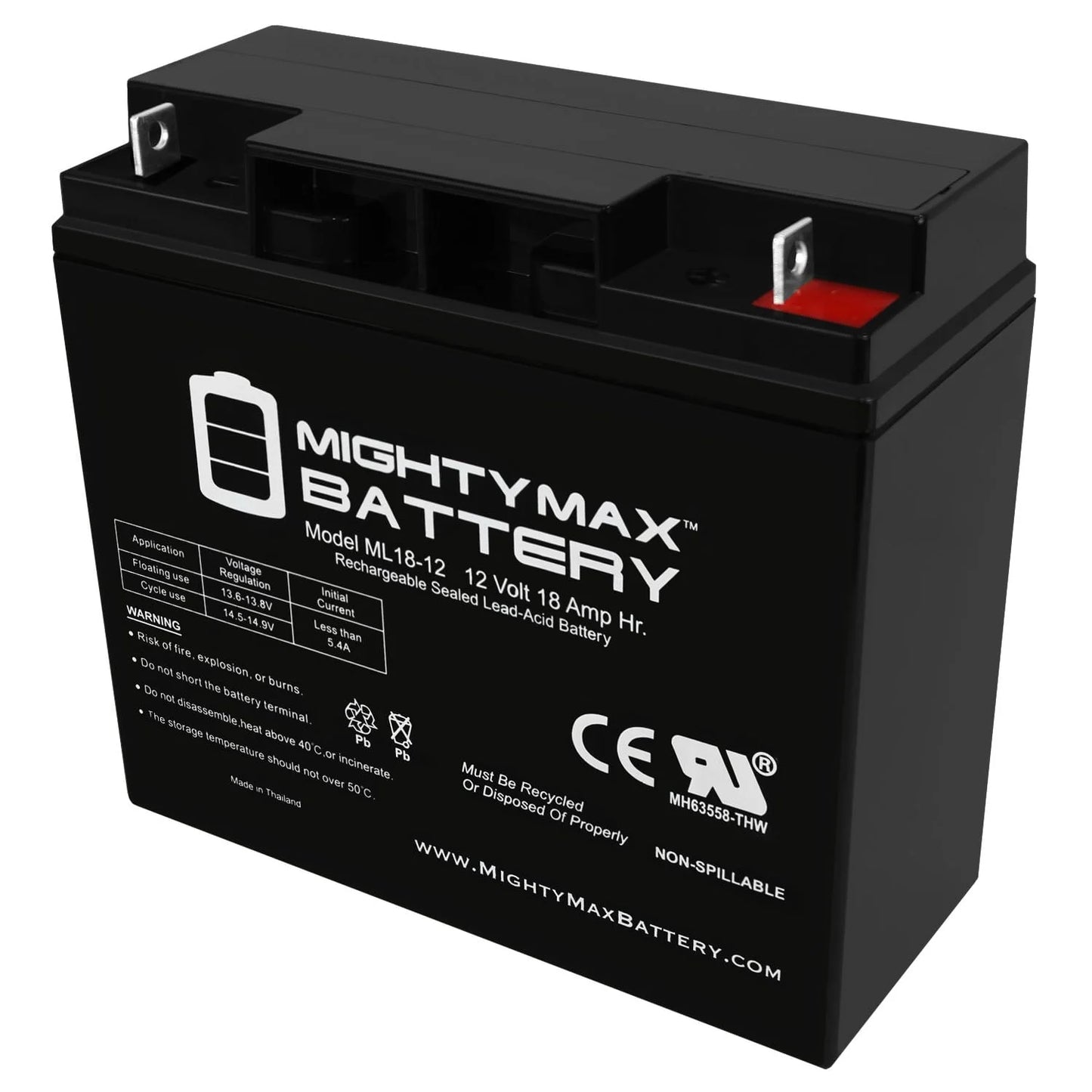 ML18-12 - 12V 18AH New SLA AGM Battery for YardWorks Electric Lawn Mower