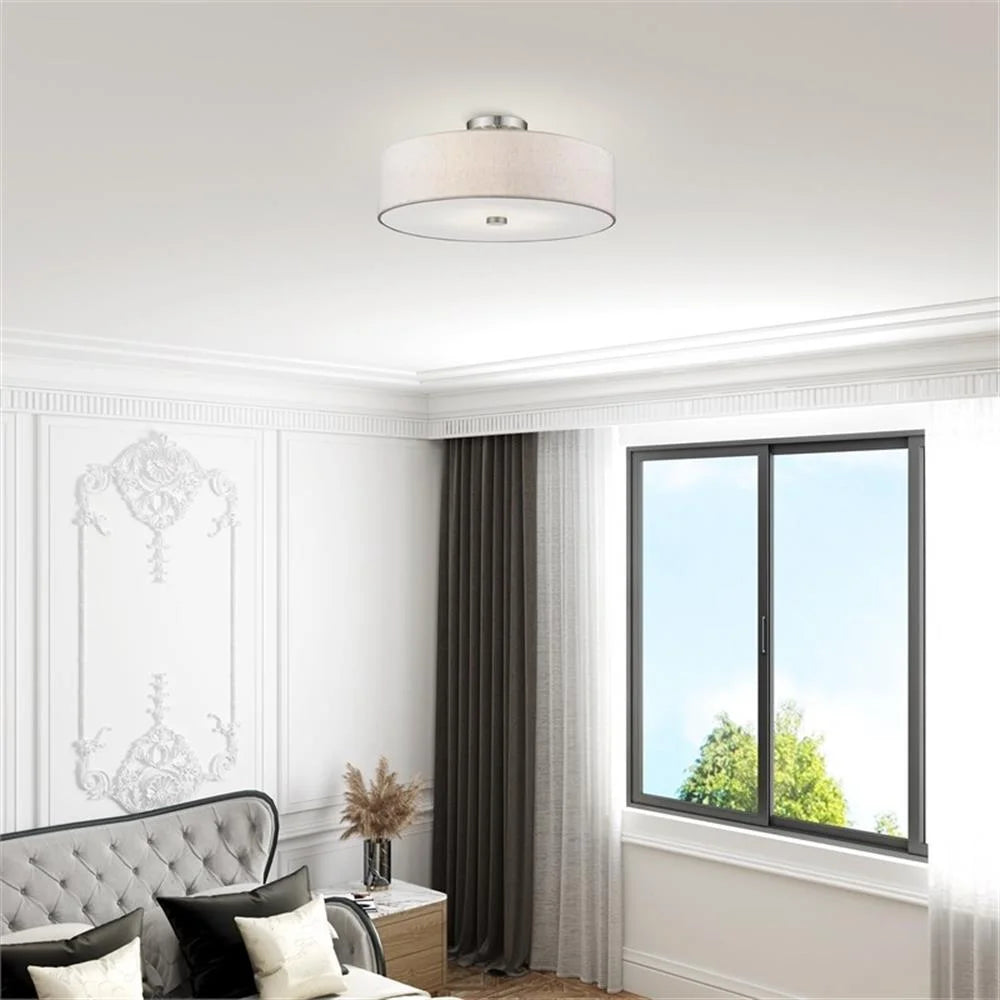 Livex Lighting Meridian 8" 4-Light Metal & Fabric Semi Flush in Brushed Nickel