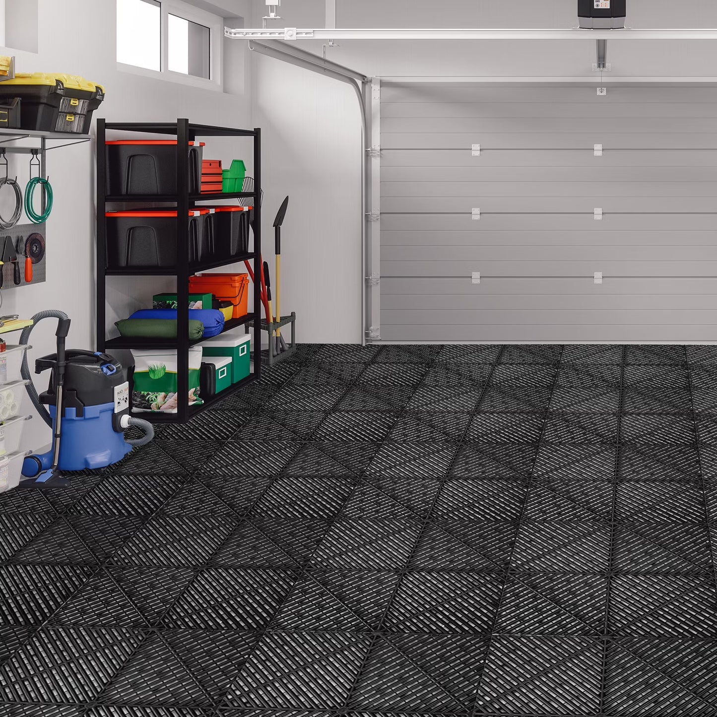 Garage Floor Tiles Interlocking 15.75x15.75 in 50pcs Garage Flooring Tiles Black