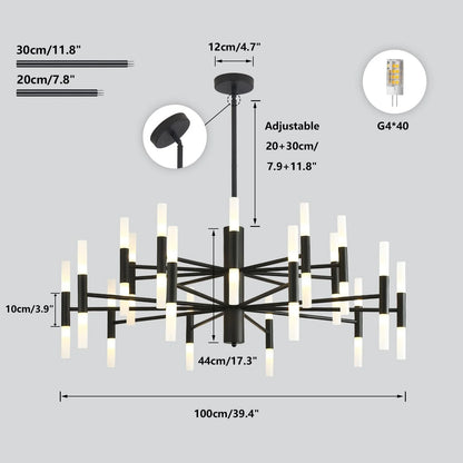 KCO Lighting Black Sputnik Light Fixture, Vintage Chandelier 40 Lights, Mid Century Modern LED Farmhouse Ceiling Light
