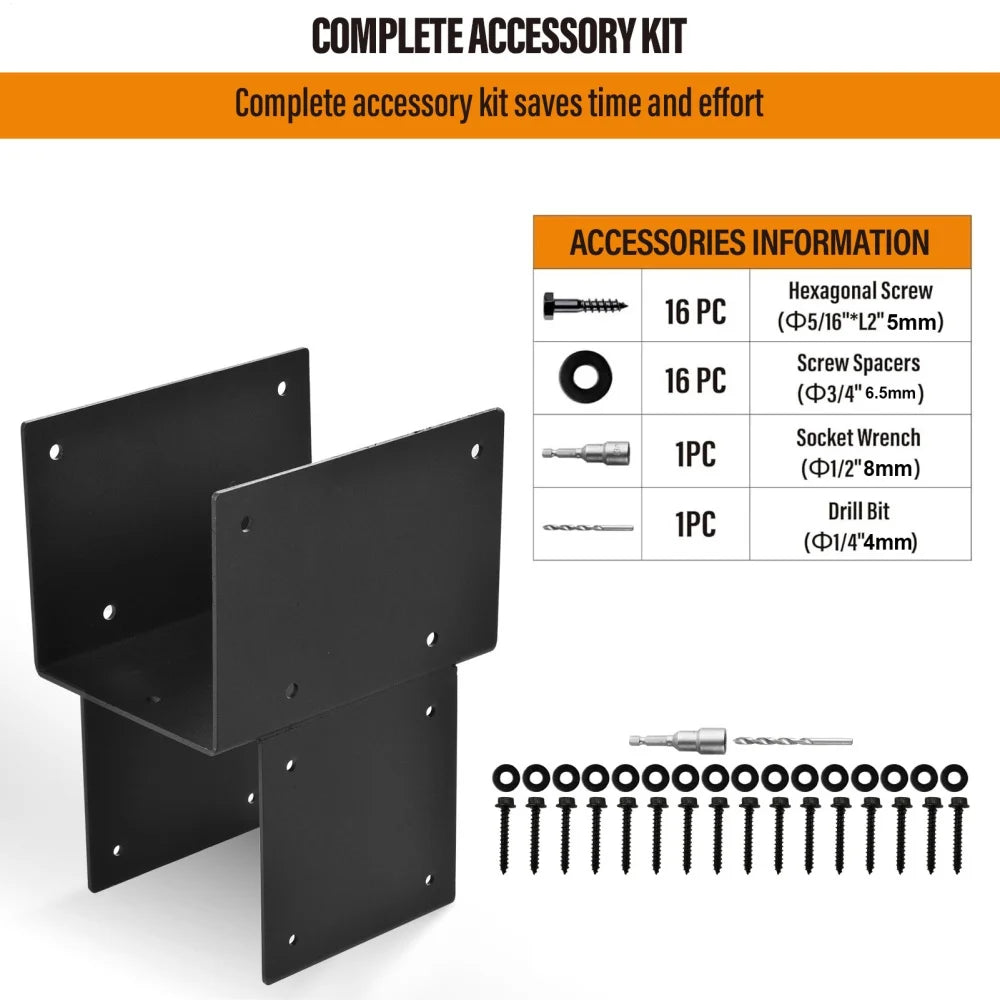 Tohu 12-Set Pergola Hardware Kit - Pre-Drilled Galvanized Brackets for Gazebo/Patio, 10-Minute Tool-Free Assembly 4In